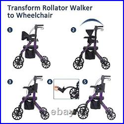 2 in 1 Rollator Walker & Transport Chair, Folding Wheelchair Rolling Mobility