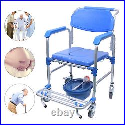 350LBS Commode Wheelchair Assist Mobility Medical Transport Rolling Shower Chair