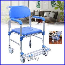 350lbs Commode Wheelchair Assist Medical Transport Rolling Shower Chair Mobility
