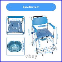 350lbs Medical Shower Commode Wheelchair Transport Chair Mobility Bedside Toilet