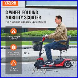 VEVOR 3-Wheel Folding Mobility Scooter for Seniors 12 Mile Range 265LBS Capacity